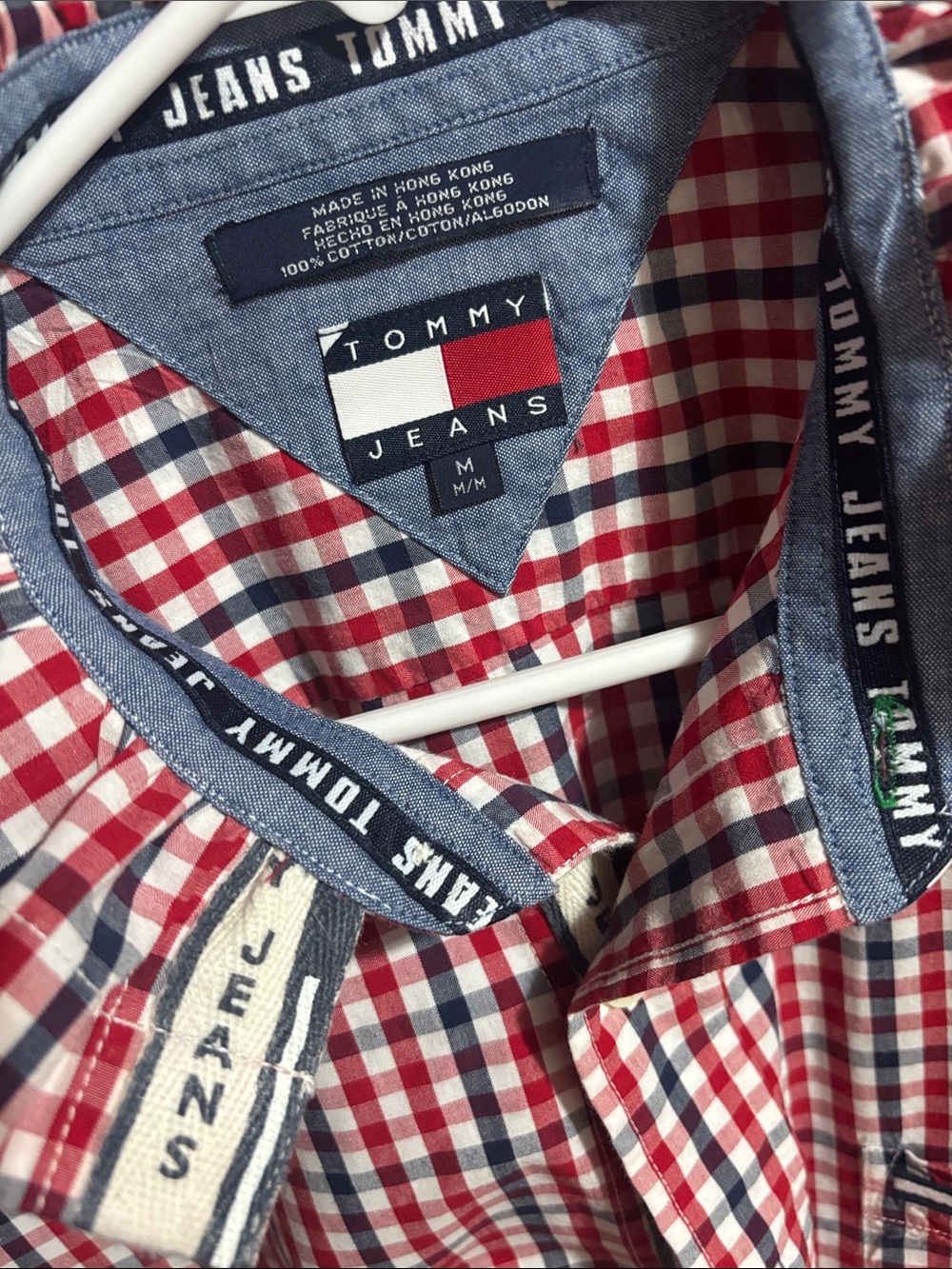 Upcycled/Reloved Tommy Hilfiger Red/Navy/White Check Short-Sleeve Shirt - Picture 2 of 6